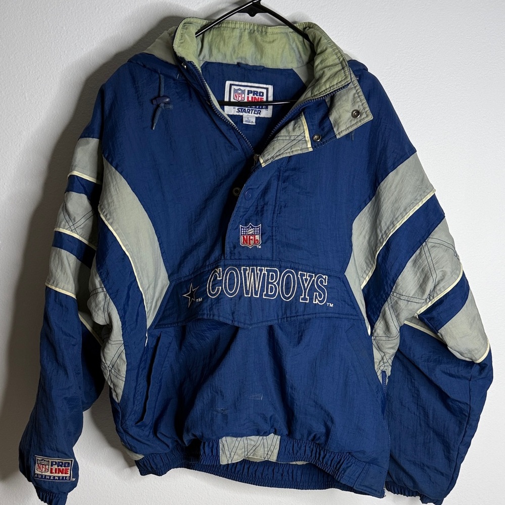 Vtg 90s Starter Pro Line Dallas Cowboys Anorak Puffer Jacket L NFL